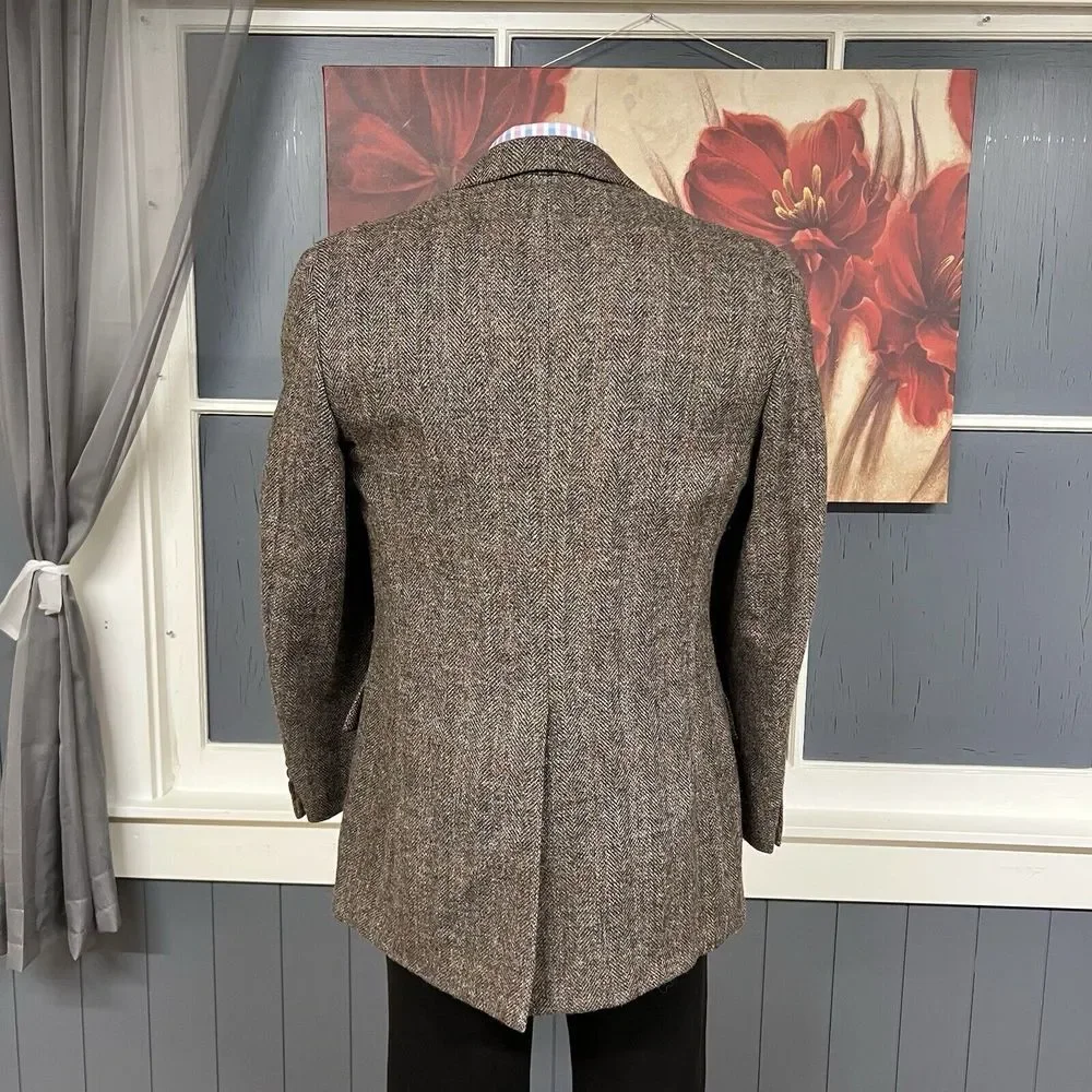 VTG Nordstrom Tweed Jacket Hand Tailored In Japan Men 43L Long Wool Herringbone‎